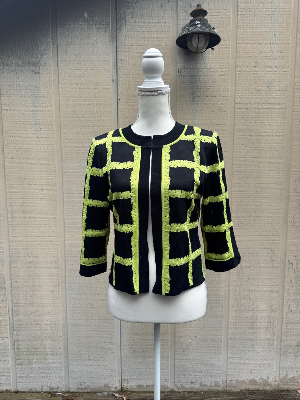 Ming Wang Black Jacket with Lime Grid Pattern